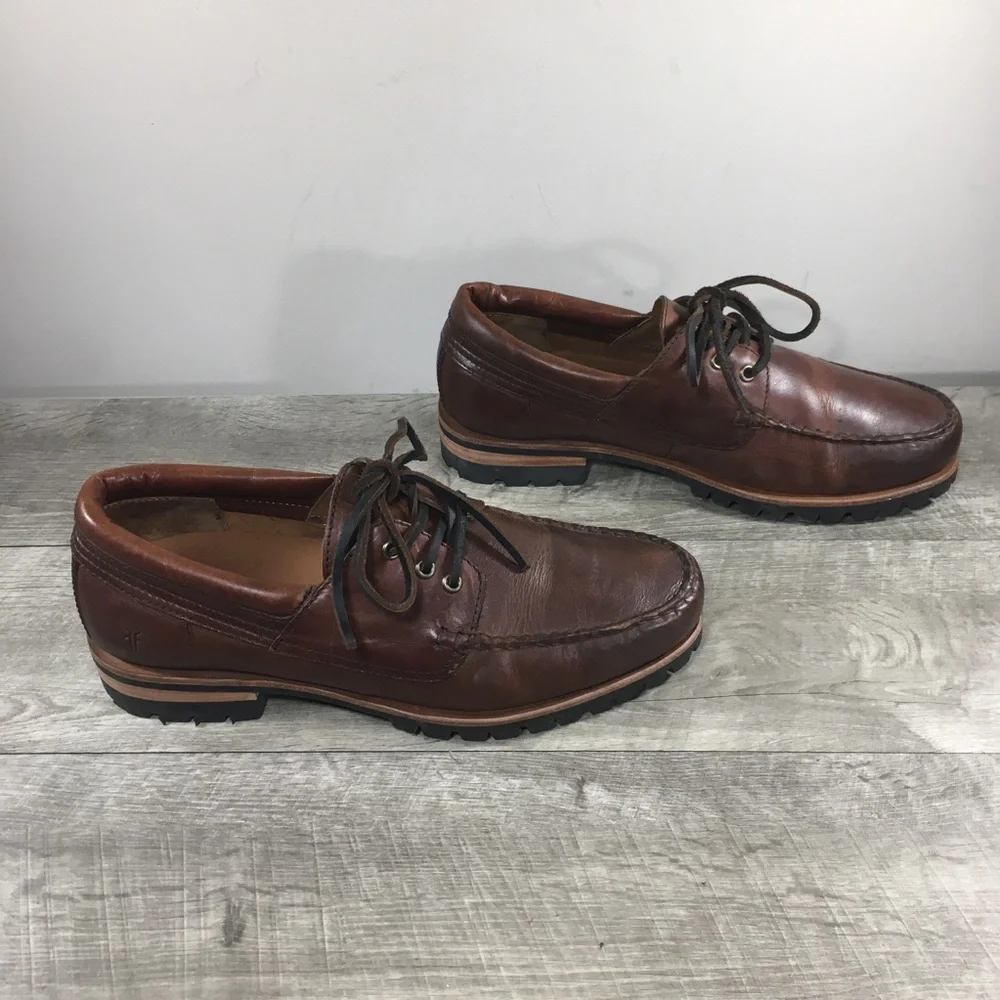 Men's Hudson Leather Campmoc Lug Sole Boat Lace Up Slip On Lug Shoes Size 11.5
